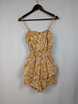 American Eagle 花卉波西米亚连身裤短裤 Peasant Indie 无袖 M 码 A137 — 第 1/4 张图片