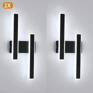 2Pezzi Applique da Parete LED Interno Lampada a LED 6500K Soggiorno Nero 46cm - Foto 1 di 10