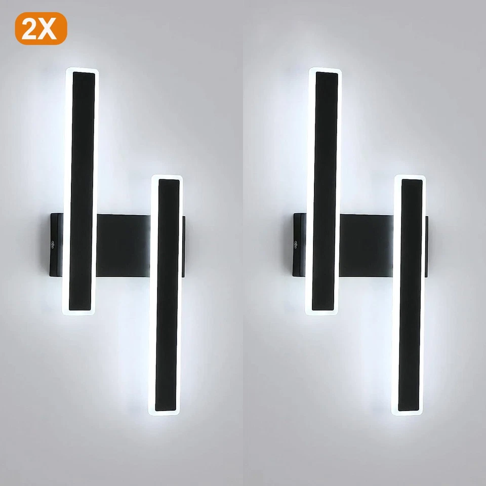 GOECO 2Pezzi Applique da Parete LED Interno Lampada a LED 6500K Soggiorno Nero 46cm