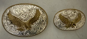 2 Stück Crumrine Vintage Adler Gürtelschnalle versilbert, Western Cowboy Stil - Bild 1 von 22