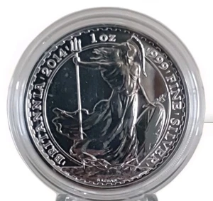 2014 BRITANNIA 1oz .999 FINE SILVER BULLION COIN GENUINE IN PROTECTIVE CAPSULE - Picture 1 of 5