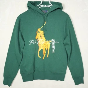Polo Ralph Lauren Men's Small Big Pony Pullover Hoodie Green Yellow $148 NWOT - Picture 1 of 9
