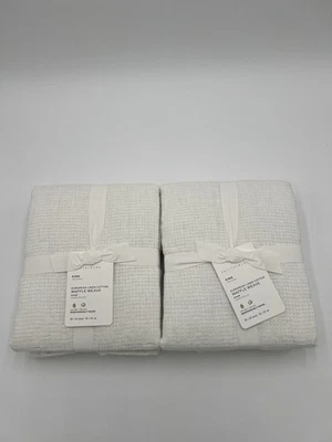 2 Pottery Barn European Linen Cotton WAFFLE WEAVE KING Quilted  Shams - White— - Image 1 of 4