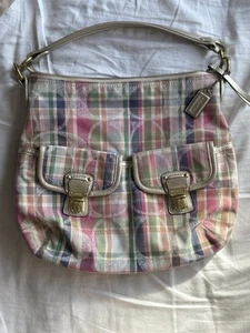 Coach Madras Tartan Hobo Schultertasche Handtasche mit Logo & 2 Fronttaschen - Bild 1 von 11