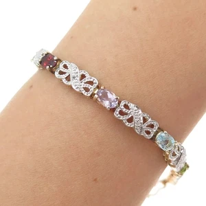 HAN 925 Sterling Silver Gold Plated Diamond Topaz Peridot Garnet Bracelet 7.25" - Picture 1 of 7