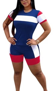 2 Piece Outfits For Women Short Sets Cotton Biker Outfit Blue,XL - Picture 1 of 5