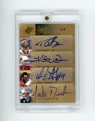 2009 UD SPx Drew Brees Kurt Warner Garrard Delhomme Super Scripts Quad Auto /4 - Image 1 of 2
