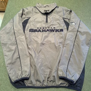 Vintage Seattle Seahawks Gray Navy Quarter Zip Windbreaker Men’s Large RARE - Picture 1 of 5