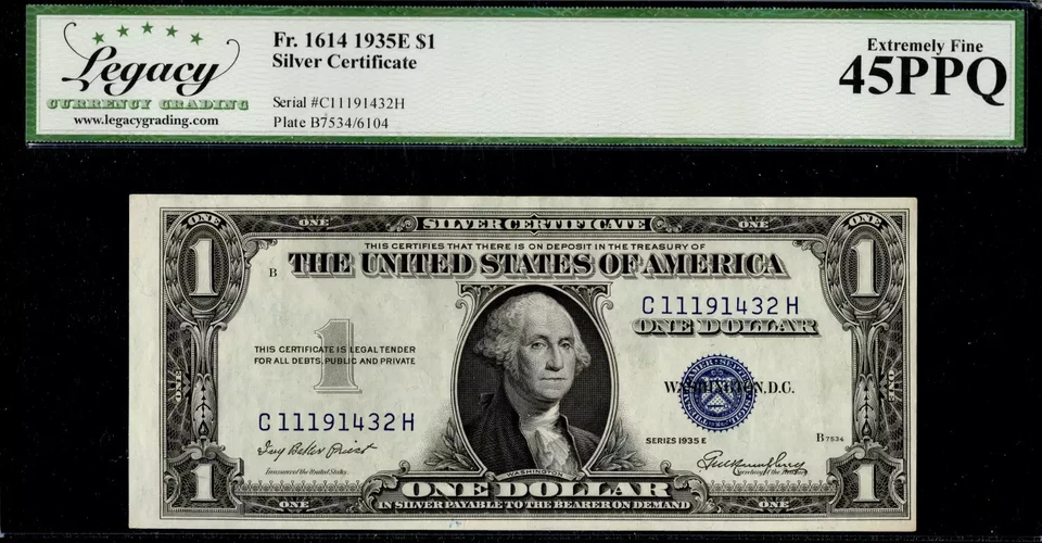$1 1935-E Silver Cert Fr. 1614 Priest- Humphrey C-H Block LCGS EF 45PPQ - Image 1 of 1