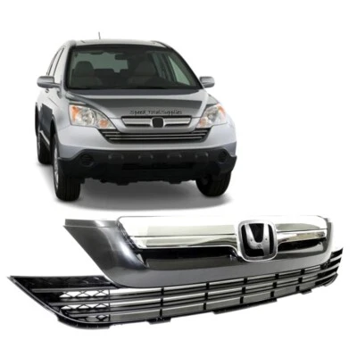 Grille For 2007 2009 Honda CRV CR-V Front Upper & Lower Set Grill Black Chrome - Изображение 1 из 4
