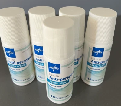5 роликовых антиперспирантов Medline со свежим запахом без алкоголя 1,5 жидкой унции срок годности 01/27 - Изображение 1 из 3