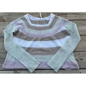 FREE PEOPLE Carillon Striped Sweater Flare Pink Tan Ivory Merino Wool Scoop Sz S - Picture 1 of 6