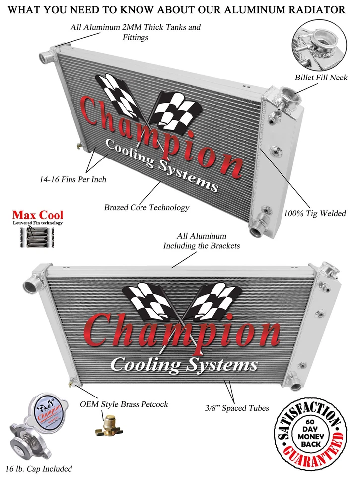 1977-92 Cadillac Fleetwood Champion 3 Row Alum Radiator CC232 - Image 1 of 4