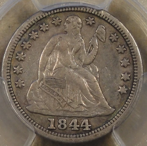 1844 Seated Liberty Dime 10c PCGS Certified XF40 Little Orphan Annie There are a Cover