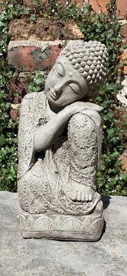NATURAL STONE FINISH GARDEN SLEEPING LOTUS BUDDHA STATUE ORNAMENT - Image 1 of 4