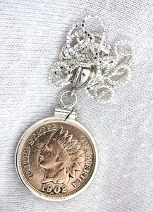 INDIAN HEAD CENT PENNY .925 STERLINGSILBER MÜNZE ANHÄNGER UND KETTE EBS5630 - Bild 1 von 2