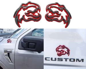 PAIR Dinosaur T-Rex TRX Emblem Badge fits Dodge Ram Logo Black Red - Foto 1 di 6