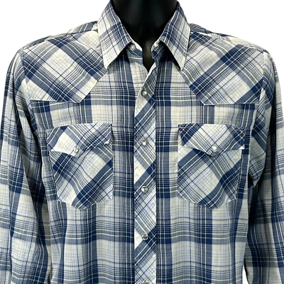 Vintage 80s Saturdays Pearl Snap Button Front Shirt Mens M Medium Blue - Image 1 of 4