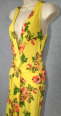  Vtg Maxi Dress S Form Fitting Yellow Lime Old Hollywood Style Sexy Heat Wave - Image 1 of 4