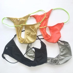 K208E K208 Mens Micro Bikini String waist shiny striped nylon spandex - Picture 1 of 15