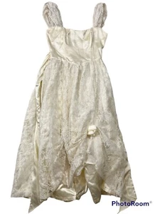 Vintage Gunne Sax Jessica McClintock Wedding Prom Dress cream Satin Floral Lace - Picture 1 of 7