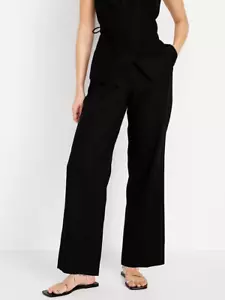Old Navy Linen-Blend Wide-Leg Taylor Pants Womens M Petite Black Pleated NEW - Picture 1 of 8