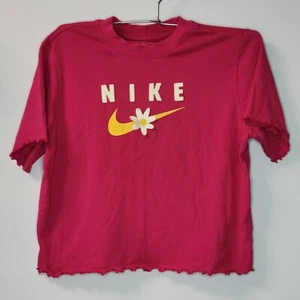 Nike Pink w/ Flower Cropped Dri-Fit Loose Tee Shirt Top Girl's Small - Picture 1 of 6