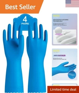 Reusable Dishwashing Gloves - Latex Free, Cotton Lining, Blue, Large (4 Pairs) - Picture 1 of 8