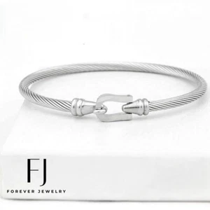 6,5" Damen Edelstahl Silber 4 mm Kabel Armreif Armband Hochglanzpoliert * Box - Bild 1 von 3