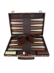 Vintage Backgammon Set 20x15” Folding Board Brown/White Bakelite Chips - Picture 1 of 7