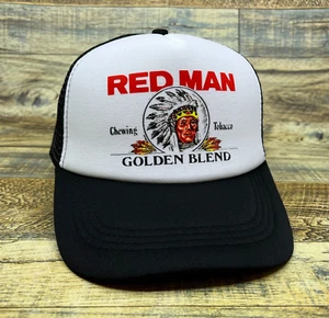 Red Man Mens Trucker Hat Black Snapback Golden Blend Chewing Tobacco Ball Cap - Picture 1 of 6