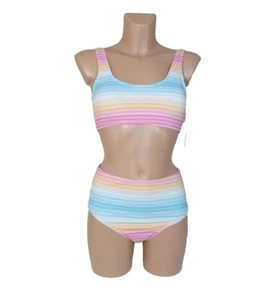 BEACH JOY Size M NWT Bikini 2-piece Pastel Stripe High Waist Swimsuit - Picture 1 of 9