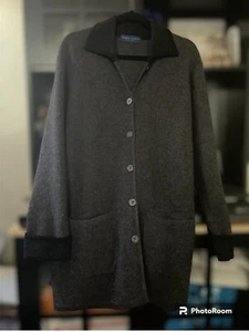 KAREN SCOTT Strickjacke 100% Schurwolle Dunkelgrau Knopf Pullover Jacke Damen L - Bild 1 von 13