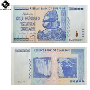 Zimbabwe One Hundred Trillion Dollars Silver Foil Banknote Collectible Gift - Picture 1 of 5