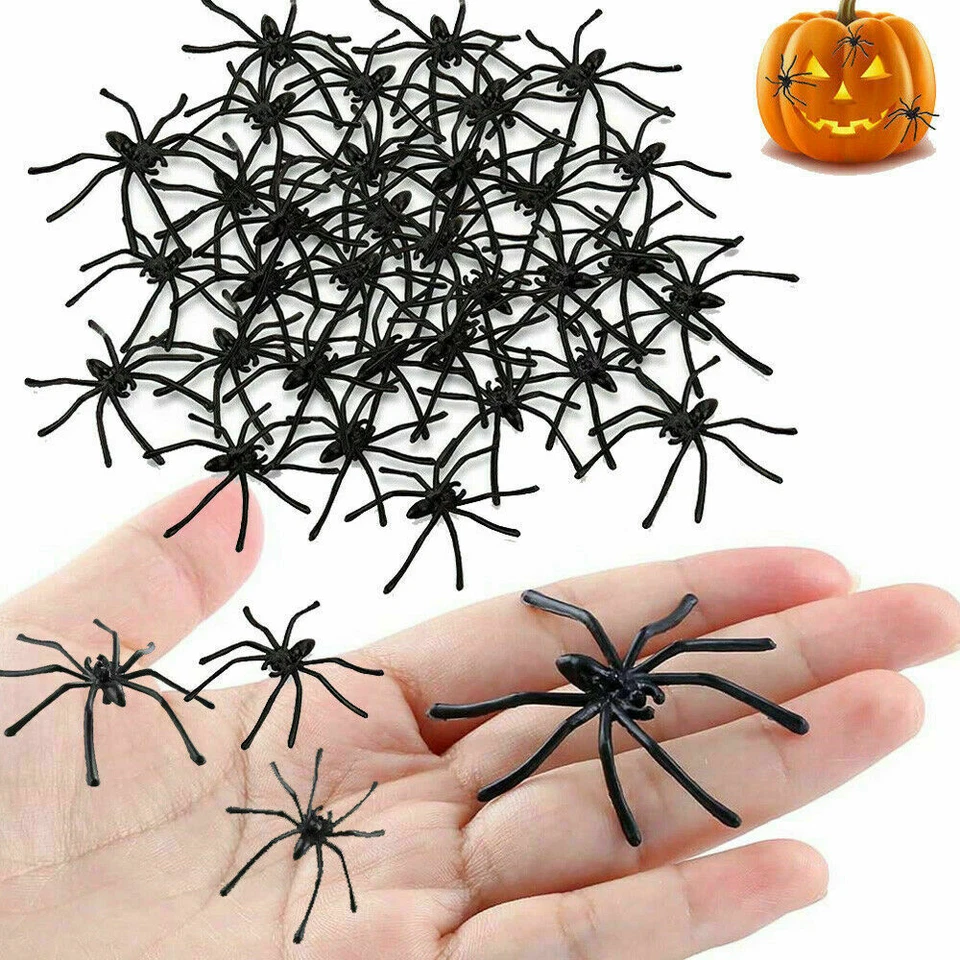 Decoraciones de Halloween 40 piezas Espeluznantes Horror Negro Plástico Arañas Insectos Reino Unido Foto 1 de 4