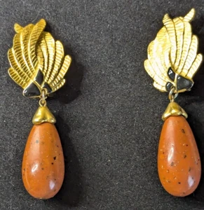 Fabulous Vintage Yellow Gold Gem-Craft Earrings Vintage Runway 1980s Lucite - Imagen 1 de 4