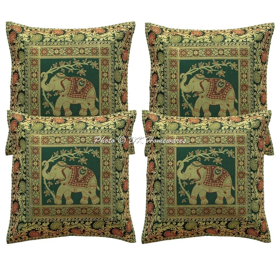 Juego de 4 Fundas de Almohada Elefante Étnico Brocado Decorativo Boho Funda de Almohada Foto 1 de 4