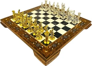 Chess Set Roman Empire Chessmen Handmade Inlaid Solid Chess Board / Gift Idea - Picture 1 of 9
