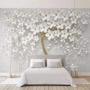 Custom 3D Photo Wallpaper Murals White Flowers Tree Living Room Sofa TV Bedroom - Picture 1 of 16