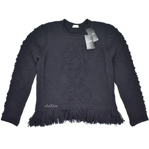 Neu mit Etikett $ 2690 Saint Laurent RUNWAY schwarzer schwerer Wollfransenpullover für Herren L AUTHENTISCH - Bild 1 von 10