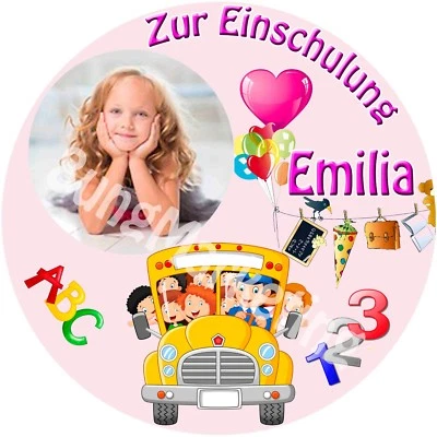 Tortenaufleger Schulanfang Einschulung Tortendeko mit Wunschtext und Bild (09) - Bild 1 von 2