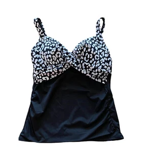 LANDS’END Tankini Swim Top Underwire Padded Black White Sz 8 - Picture 1 of 5