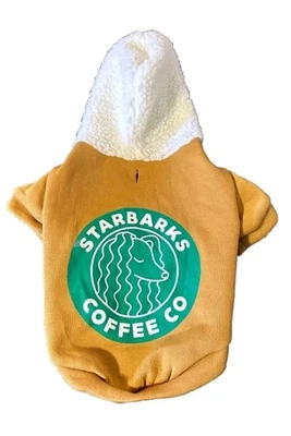 小狗狗连帽连身裤衬衫连帽衫中号棕色白色连帽星巴克 — 第 1/4 张图片