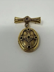 The Vatican Library Collection goldfarbene Malteserkreuz Foto Medaillon Brosche Anstecknadel - Bild 1 von 3