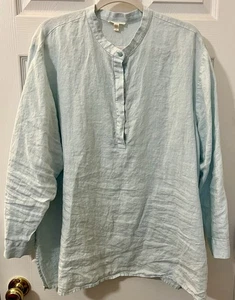 Eileen Fisher Leinenmischung Tunika Top 3X Aqua Blau Bio Freizeit Relaxed - Bild 1 von 4