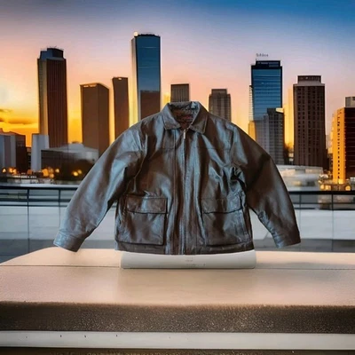 ✅VTG Phase Two Mens BROWN Genuine Leather Jacket Size XL NO LINER Bomber Aviator - Image 1 of 4