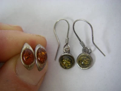 H:2.8CM PAIRE DE boucles d'oreilles  ARGENT MASSIF ET AMBRE N°196 - Imagen 1 de 4