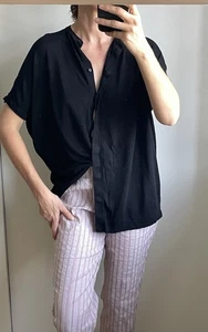 Cos Knitted Top Boxy Pleated Back Heavy Jersey Button Up Short Sleeve 12 - Picture 1 of 20