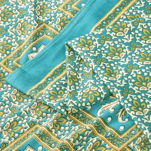 Sanskriti Vintage Indian Blue Sarees Moss Crepe Printed Sari 5Yd Craft Fabric - Picture 1 of 12