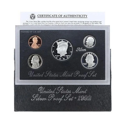 1992 US Mint Silver Proof set 90% Silver Kennedy Black box - (OGP) 5 coins - Image 1 of 3